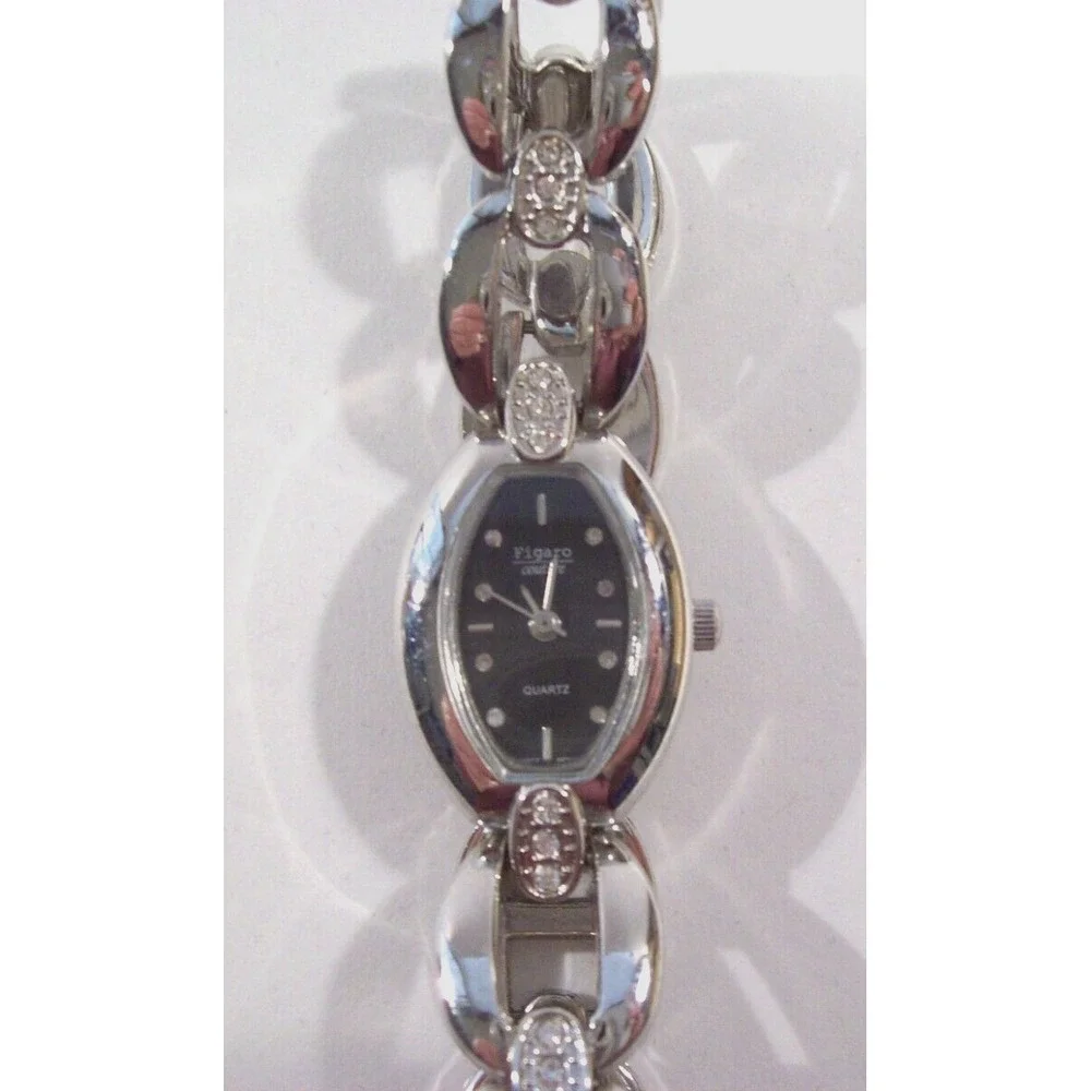 Women's Figaro Couture Wristwatch, Silver Tone, Faux Stones, Works